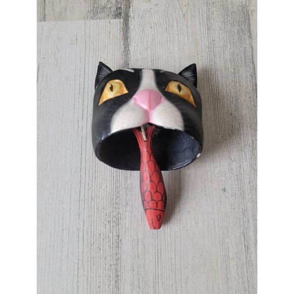 Folk art black cat tongue Bell ornament Xmas decor - Picture 1 of 6